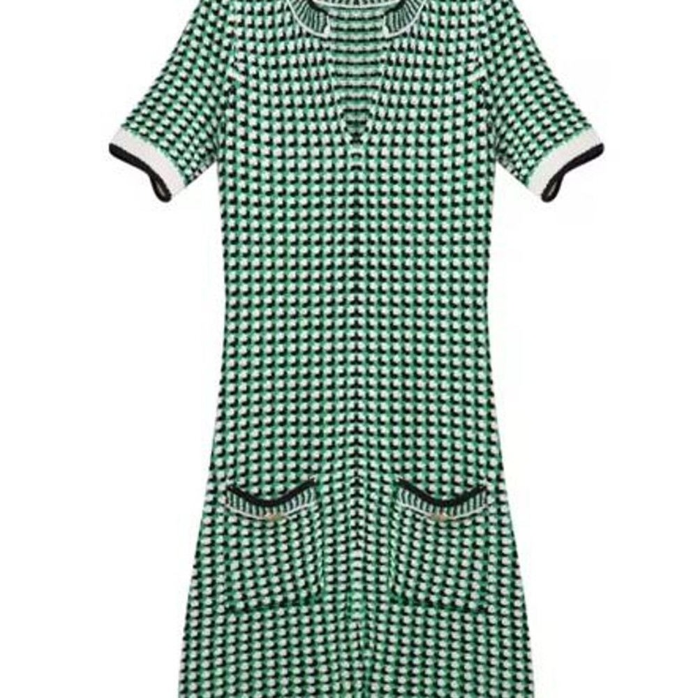 Green Textured Knit Midi Dress L